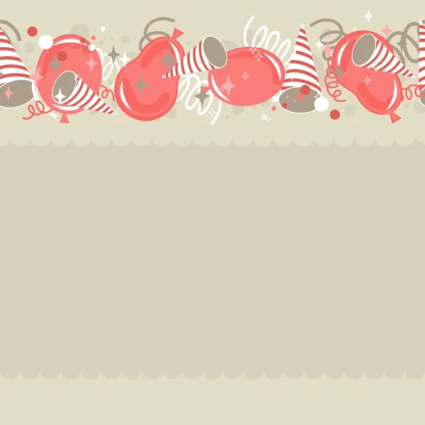 Rojo beige marrón delicada fiesta tiempo fondo con globos confeti y serpentinas patrón sin costuras — Vector de stock
