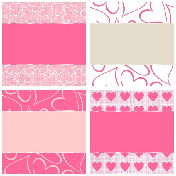 Rosa corazones romántico horizontal papel conjunto — Vector de stock