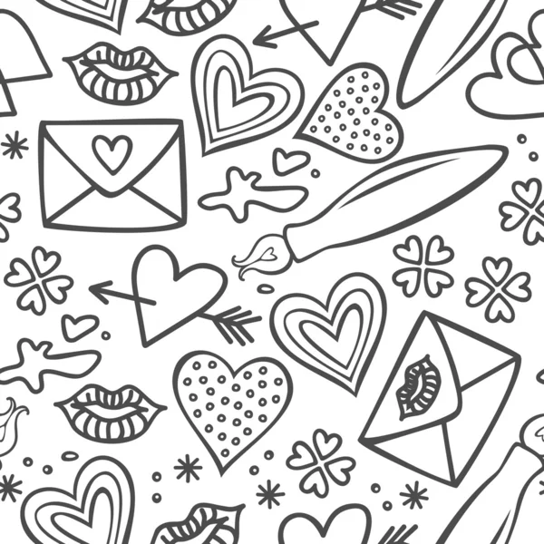 Simple gribouillis d'amour gris dessiné à la main isolé sur fond blanc motif sans couture — Image vectorielle