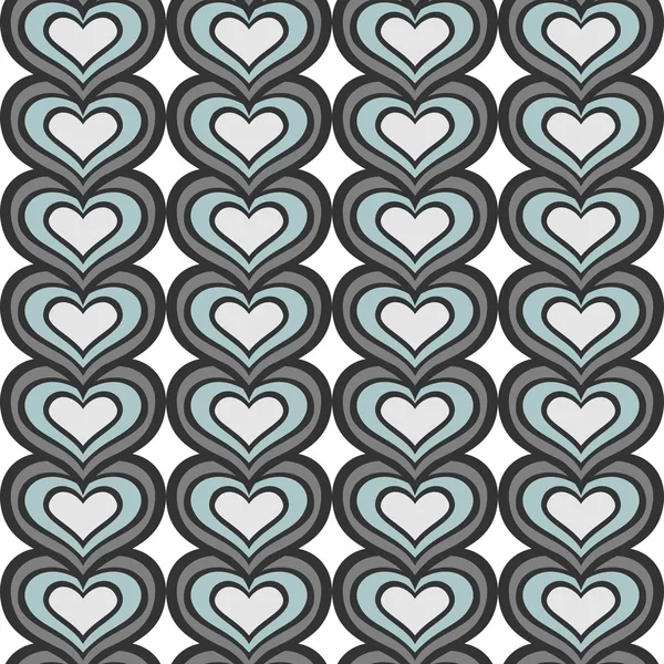 Retro gray blue vertical rows of hearts abstract geometric seamless pattern on white background — Stock Vector