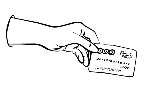 Рука тримає дебетову/кредитну картку монохромна чорно-біла бізнес/фінансова ілюстрація — стоковий вектор
