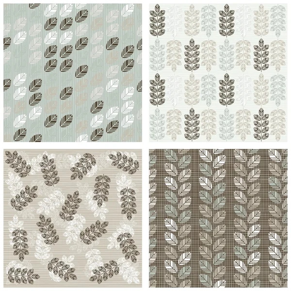 Blue beige brown white leaves winter colors botanical seamless pattern set of scrapbook backgrounds — Stock Vector