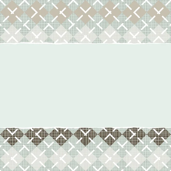 Blue beige brown argyle type pattern with rows of diamonds in winter colors with torn paper on scrapbook horizontal background — Stock Vector