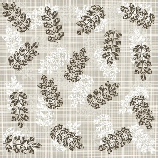 Beige brown white botanical seamless pattern with messy bunches with leaves in winter colors — Stock Vector
