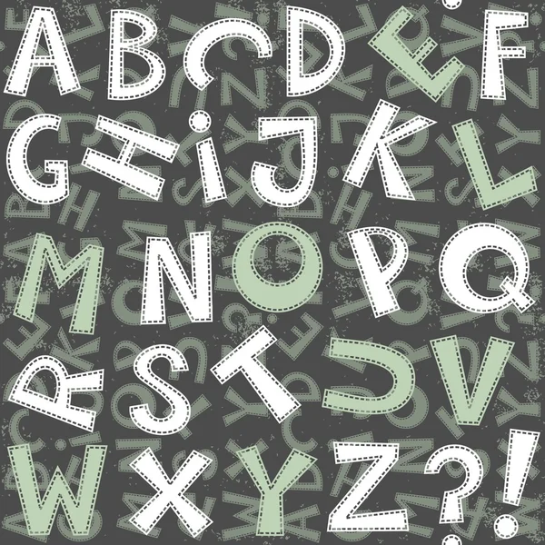 Latijns-brief instellen in blauw grijs en wit met naai rand op donkere achtergrond grunge naadloze patroon — Stockvector