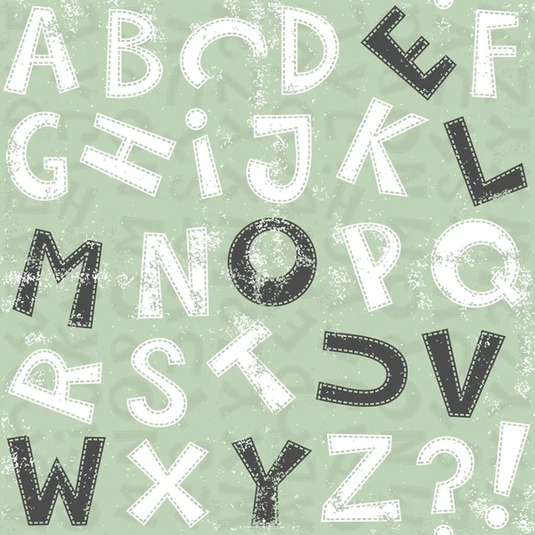 Latijns-brief instellen in blauw grijs en wit met naai rand op lichte achtergrond grunge naadloze patroon — Stockvector