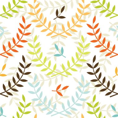 renkli retro dallar ve yapraklar düzenli olarak beyaz botanik soyut seamless modeli
