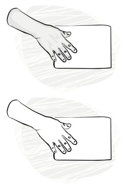 beyaz boş parça-in kağıt tek renkli ve siyah beyaz'ın sol tarafını tutan eller illüstrasyon