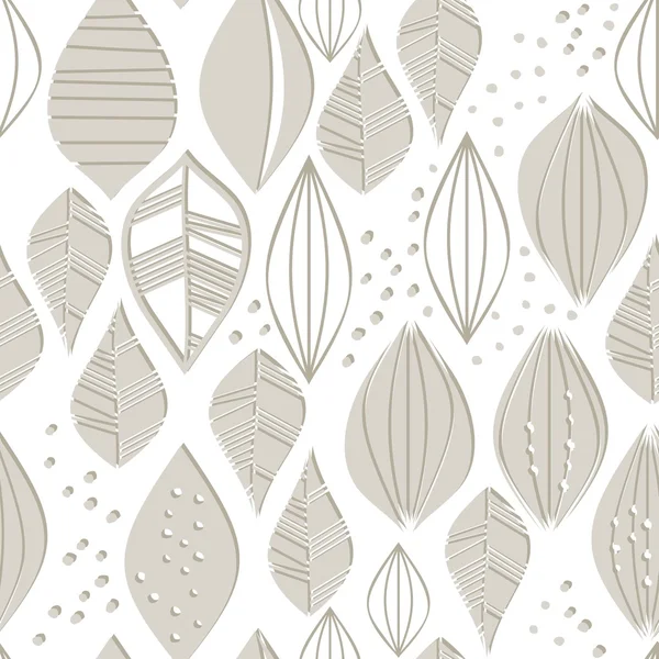 Feuilles brun beige rétro en rangées sur fond blanc motif saisonnier sans couture — Image vectorielle