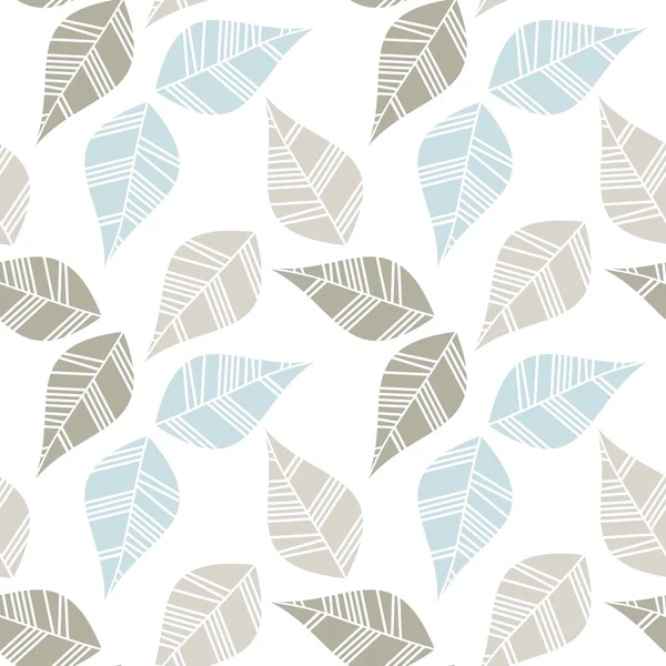 Braun beige blaue Blätter in Reihen auf weißem Hintergrund saisonal nahtloses Muster — Stockvektor