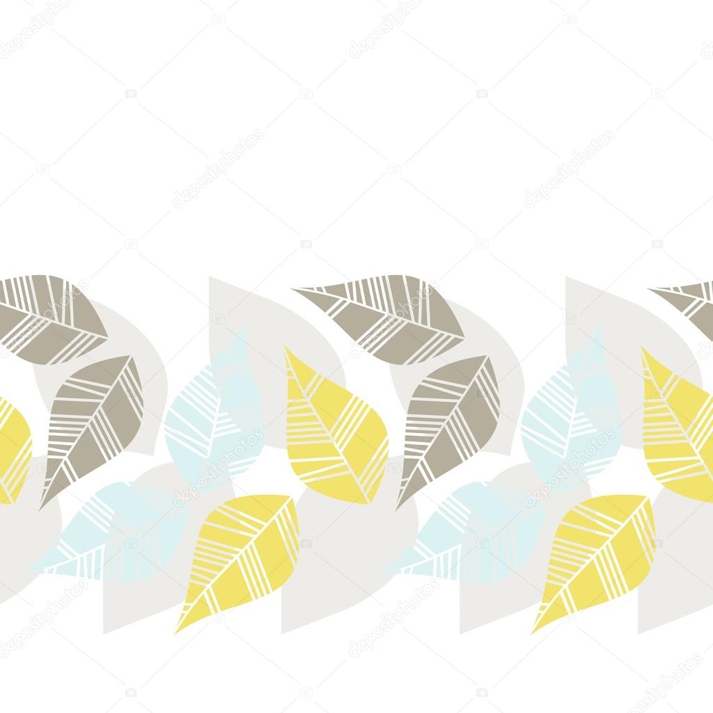 beige blue yellow leaves on white background seasonal seamless horizontal border