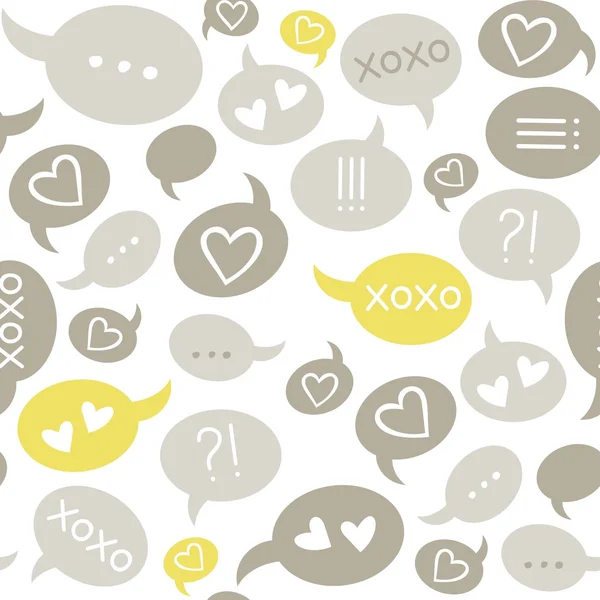 Love message speech bubbles gray beige brown yellow on white background seamless pattern — Stock Vector