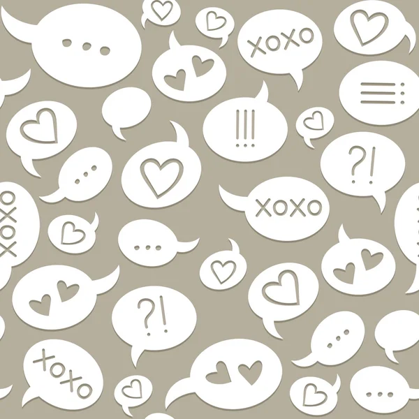 White beige brown monochrome love message speech bubbles on dark background romantic seamless pattern — Stock Vector