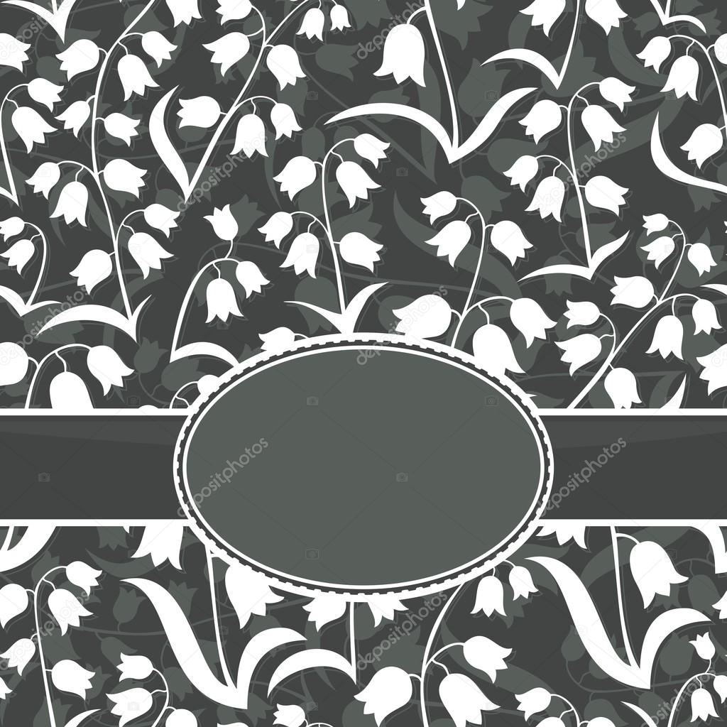 silhouette flowers with leaves lilies of the valley floral background with ribbon and blank frame with place for your text