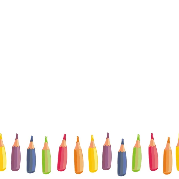 Coloré crayons dessin animé style horizontal bordure inférieure sans couture sur fond blanc — Image vectorielle