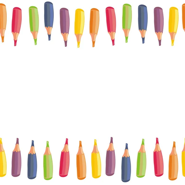 Kleurrijke kleurpotloden cartoon stijl horizontale naadloze boven- en onderrand op witte achtergrond — Stockvector