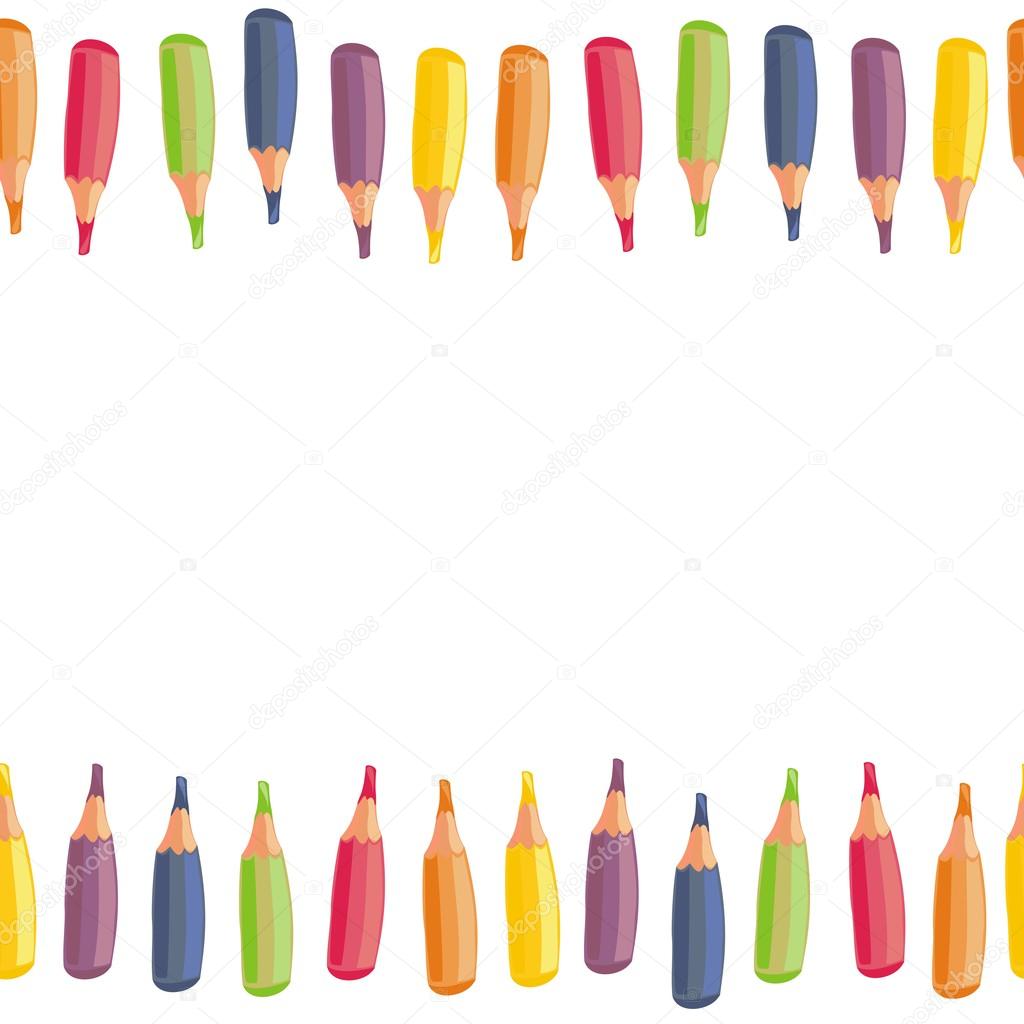 colorful crayons cartoon style horizontal seamless top and bottom border on white background