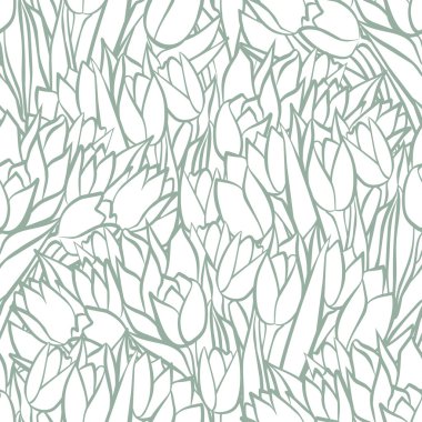 tek renkli bahar laleler Koyu kenarlık üzerinde beyaz zemin çiçek seamless modeli