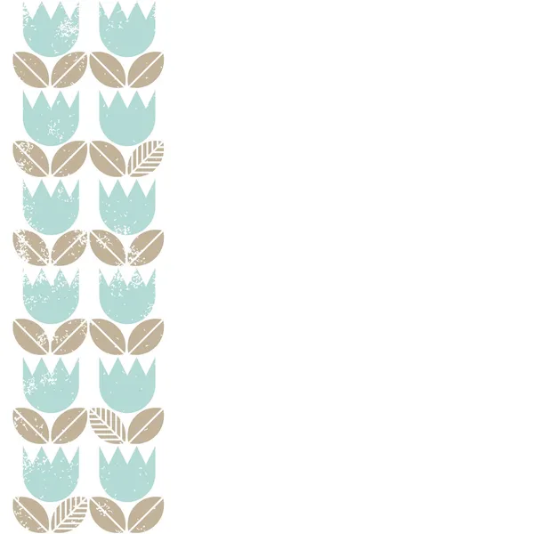 Tulipes bleu rétro avec des feuilles beiges sur fond blanc sans couture printemps été deux rangées bordure verticale — Image vectorielle