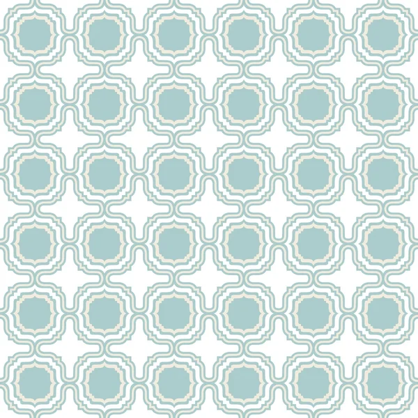 Delicate light blue beige white retro shaped regular geometric elements in rows on white background seamless pattern — Stock Vector