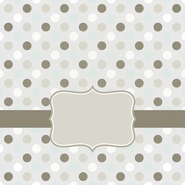 Kleurrijke beige bruin blauw witte stippen in regelmatige rijen geometrische naadloze patroon op grijze achtergrond met retro frame op donkere lint scrapbook kaart achtergrond — Stockvector