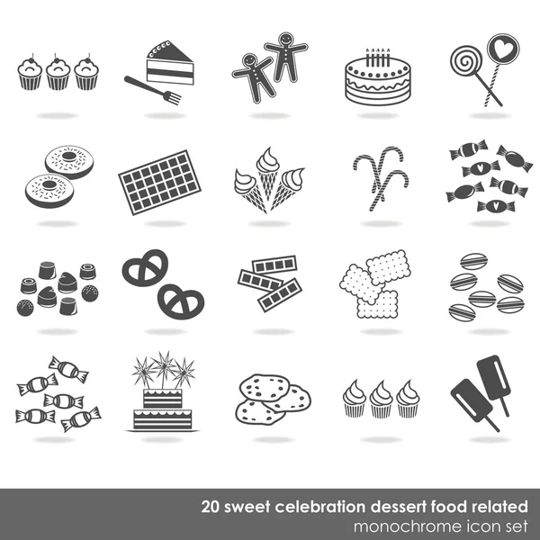 20 party celebration sweets food dessert monochrome isolated icon set on white background