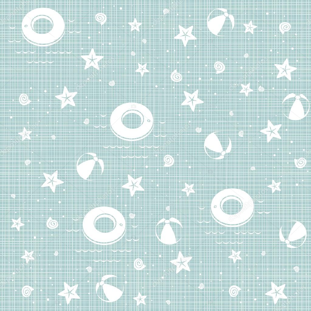 stelle marine conchiglie di mare spiaggia nuotano palla gonfiabile Stelle marine conchiglie di mare spiaggia nuotano palla gonfiabile delicata estate vacanza monocromatica senza saldatura modello anello su sfondo blu