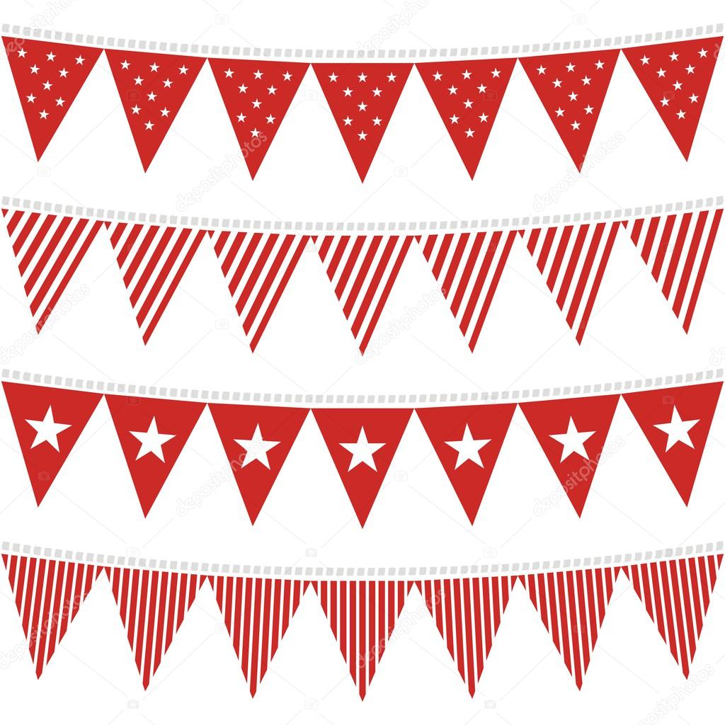 Star and stripes patterned triangle shaped flags red bunting set