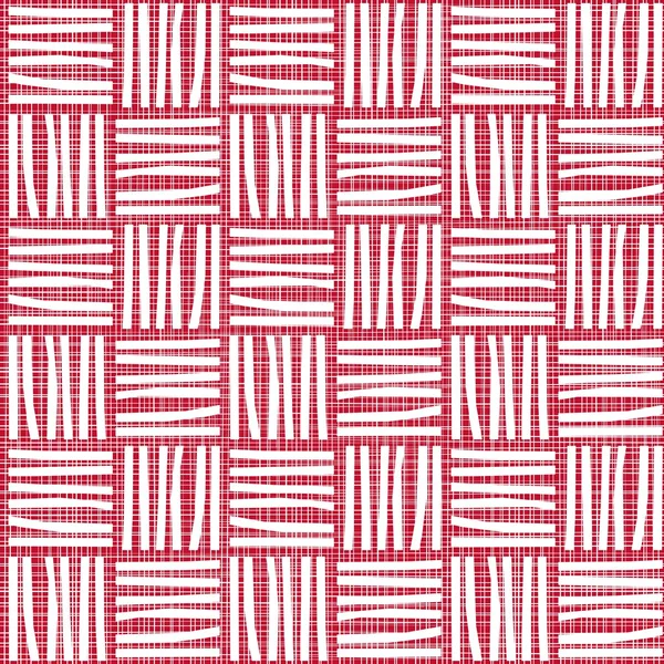 Pequenas listras brancas em quadrados no fundo vermelho escuro padrão geométrico regular grunge sem costura — Vetor de Stock