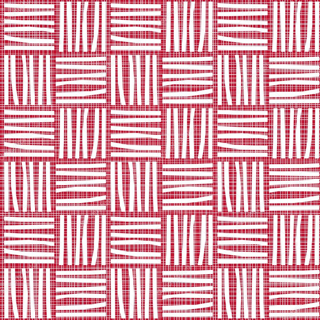 Little white stripes in squares on dark red background regular geometric grunge seamless pattern