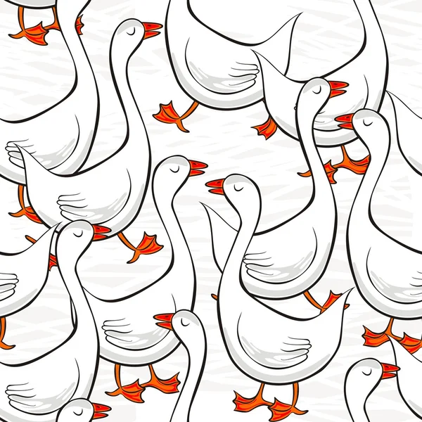 Blanc gooses free run sur ensoleillé jour d'été animal ferme vie illustration sur fond blanc désordonné motif sans couture — Image vectorielle