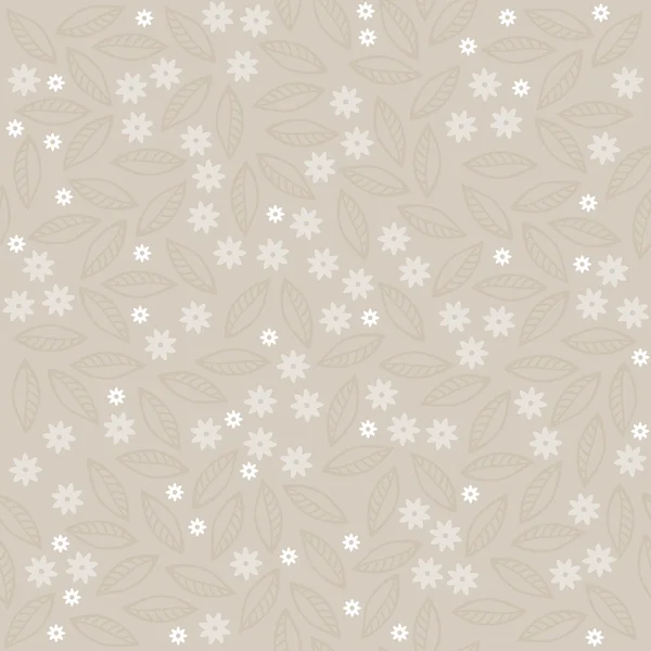 Witte en beige kleine bloemen en bladeren op lichte achtergrond romantische bloemen naadloze patroon — Stockvector