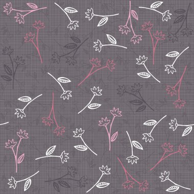 pembe beyaz gri mavi renkli kenarlık çiçekleri yaprakları koyu arka plan romantik çiçek seamless modeli ile