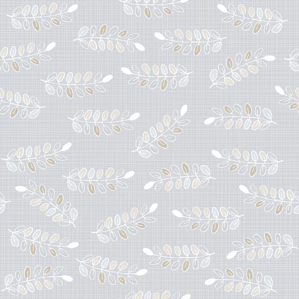 White gray blue messy acacia leaves on light blue background romantic botanical seamless pattern — Stock Vector