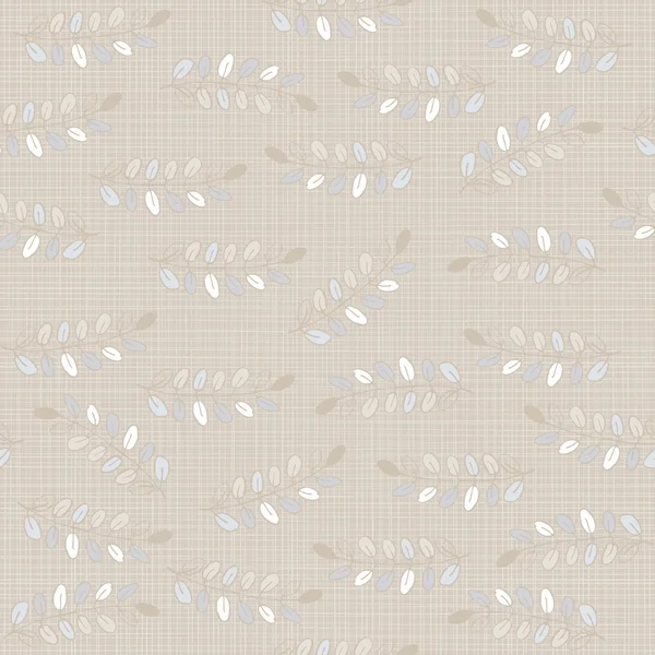 White gray blue messy acacia leaves on light beige background romantic botanical seamless pattern — Stock Vector