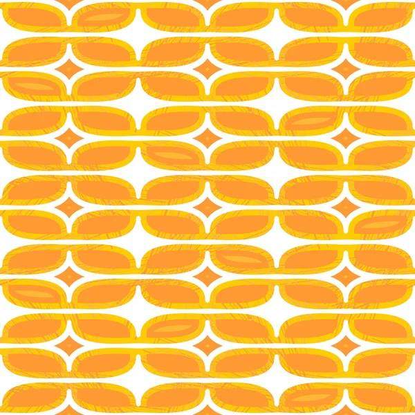 Gula orange blad formade rundade element i vanliga horisontella rader geometriska retro seamless mönster på vit bakgrund — Stock vektor