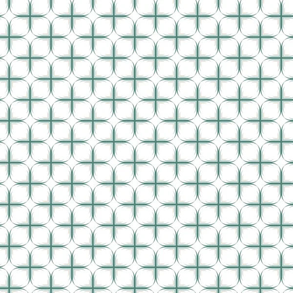 Beige, turkoois, wit kruis vormige gekoppelde elementen in regelmatige rijen op witte achtergrond geometrische retro naadloze patroon — Stockvector