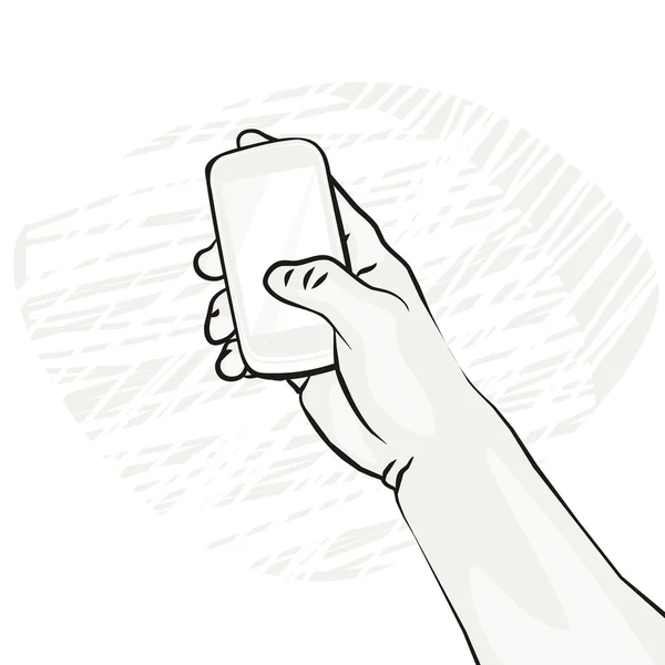 Homme tenant téléphone smartphone illustration monochrome sur fond blanc — Image vectorielle