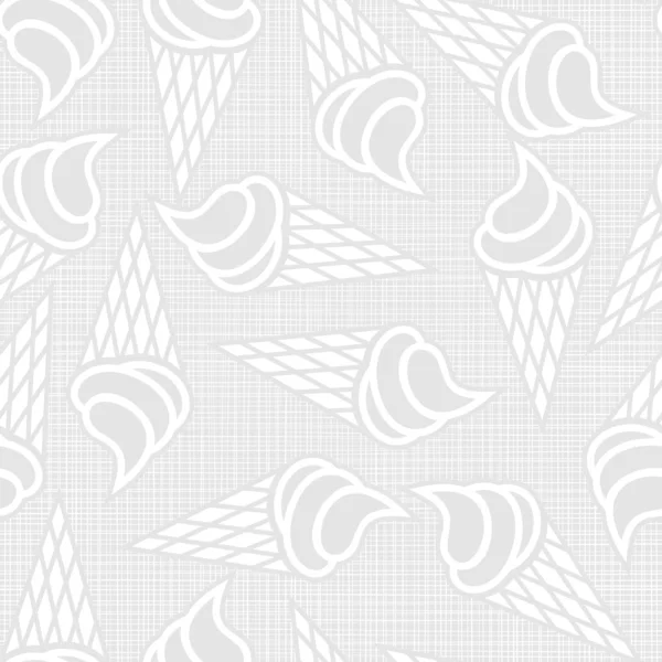 Ice cream in hoorns rommelig dessert zwart-wit witte en grijze grafische zoete naadloze patroon op lichtgrijze achtergrond — Stockvector