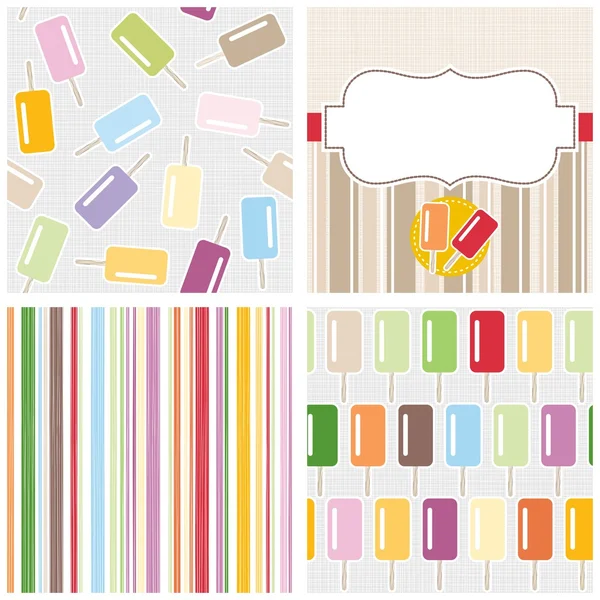 Ice cream on stick dessert colorful graphic sweet seamless pattern set — Stock Vector