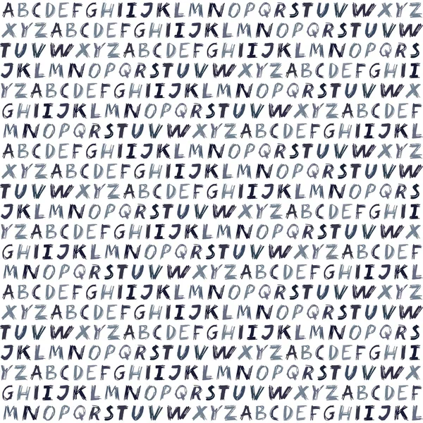 Gris azul lápiz dibujado a mano letras alfabeto latino sobre fondo blanco educación patrón sin costuras — Archivo Imágenes Vectoriales
