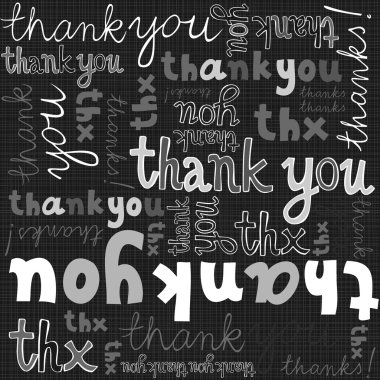 Thank you gray black white hand written announce on dark background graphic typographic seamless pattern