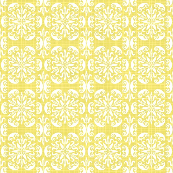 Retro witte bloemen in rijen op zonnige gele achtergrond abstracte geometrische naadloze patroon — Stockvector