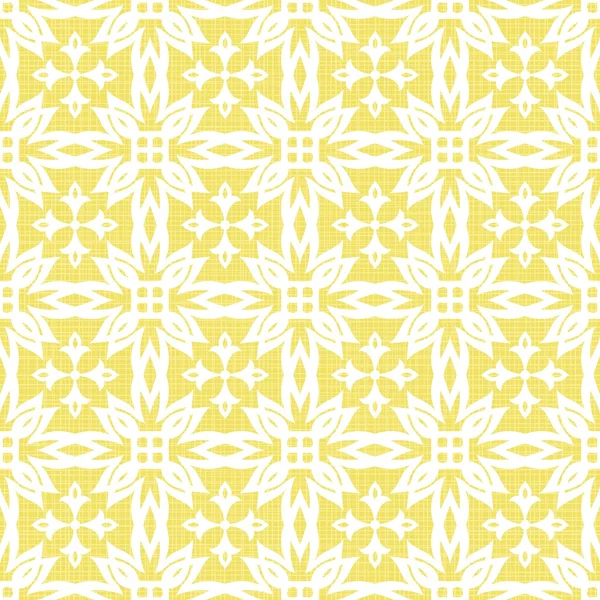 Retro white star shaped elements in rows on sunny yellow background abstract geometric seamless pattern — Stock Vector