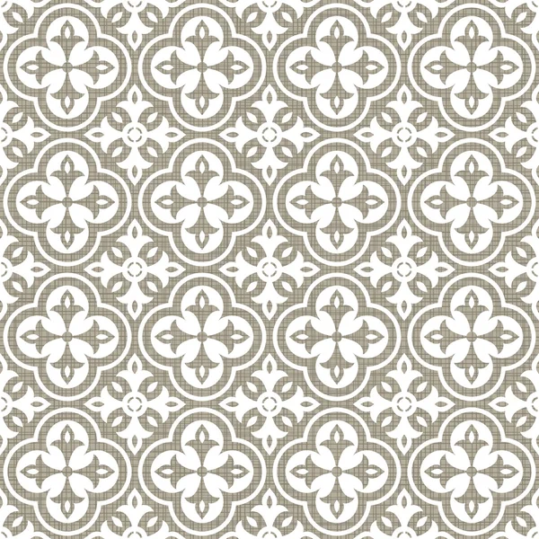 Retro white clover shaped elements in rows on gray brown background abstract geometric seamless pattern — Stock Vector