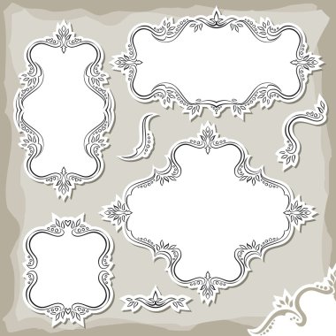 Vintage çiçek doodle kare gri beyaz izole unsurları açık renkli ayarlayın.