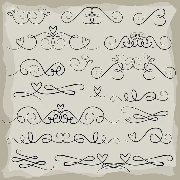 Annonce d'invitation de mariage vintage coeur doodle header set gris éléments isolés sur fond clair — Image vectorielle