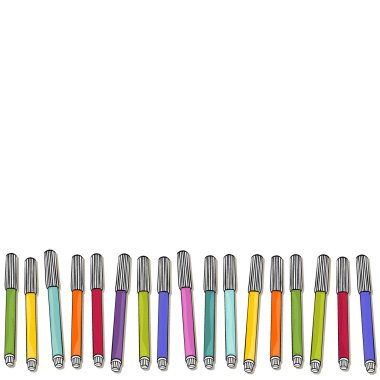 Beyaz arka plan üzerinde renkli işaretleyicileri okul öncesi okul eğitim yatay sorunsuz sınır