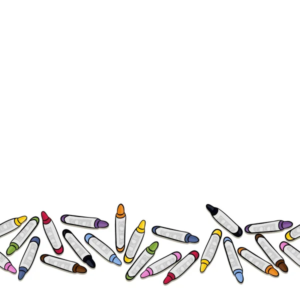 Coloridos lápices de colores educación preescolar frontera horizontal sin costuras sobre fondo blanco — Archivo Imágenes Vectoriales