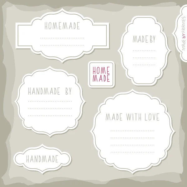 Homemade made with love simple white vintage labels with border and shadow and place for your text vector set — Stock Vector